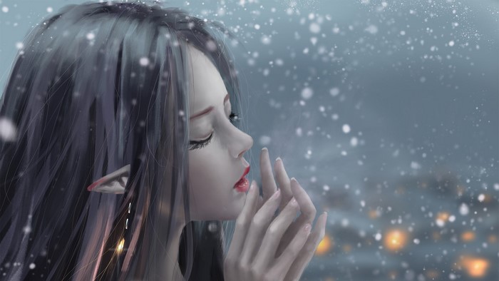 elf ears, snowflakes, elves, drawing, Ydiya Kai