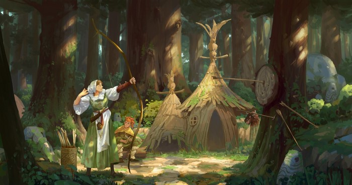 nature, digital art, forest, archery, artwork