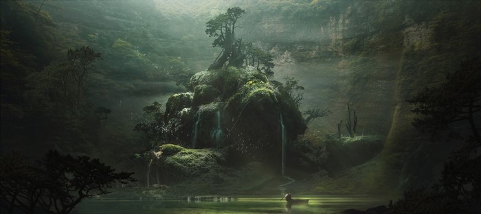 4K, digital art, boat, nature, cenotes, forest, artwork