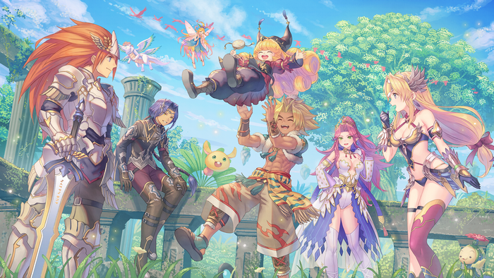 Trials of Mana, artwork, Duran (Trials of Mana), Riesz (Trials of Mana), Yoshiro Ambe, Kevin (Trials of Mana), Charlotte (Trials of Mana), Angela (Trials of Mana), Hawkeye (Trials of Mana), Anbe Yoshirou
