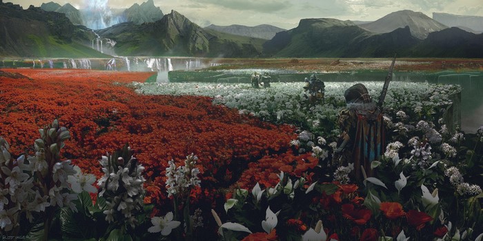 nature, field, landscape, ArtStation, Blake Rottinger, artwork, plants, flowers