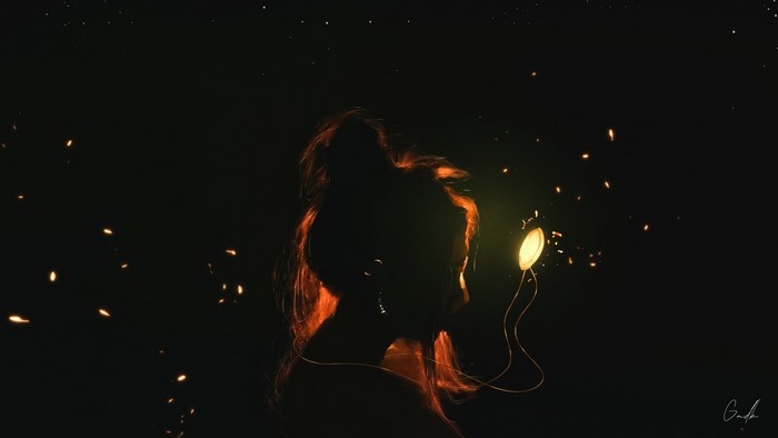 redhead, dark, necklace, Gmdk, women, artwork