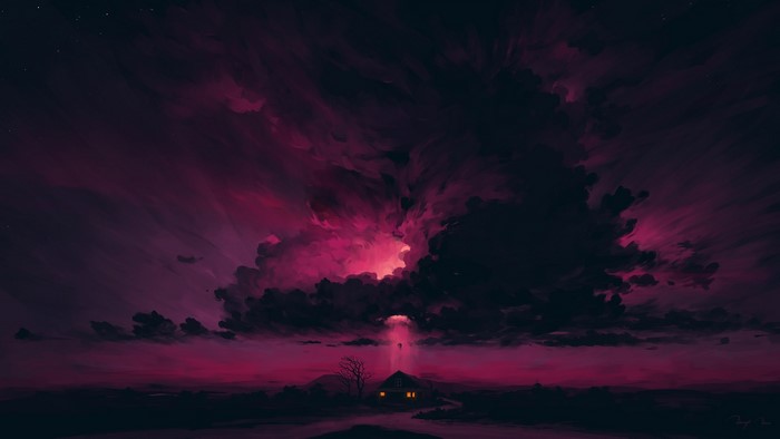 BisBiswas, Arrival, Courage the Cowardly Dog, digital painting, sky, science fiction, night