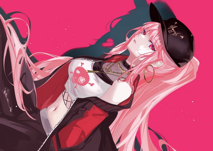 anime, Vardan, Hololive, simple background, anime girls, Virtual Youtuber, Mori Calliope, pink hair