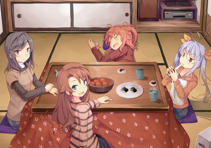 Koshigaya Natsumi, anime girls, Koshigaya Komari, Non Non Biyori, Miyauchi Renge, Kotatsu, Ichijou Hotaru