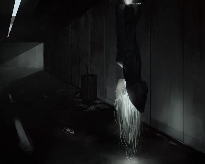 white hair, digital art, Midfinger, dark, original characters, illustration