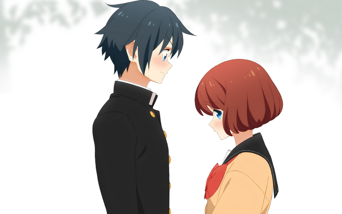 redhead, anime boys, anime, anime girls, dark hair, Tsurezure Children, blue eyes
