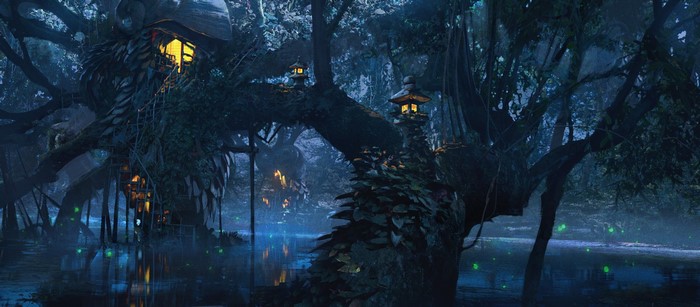 artwork, plants, fantasy art, swamp, trees
