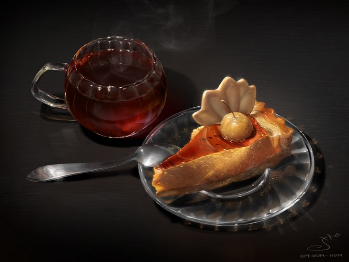 artwork, pie, food, tea