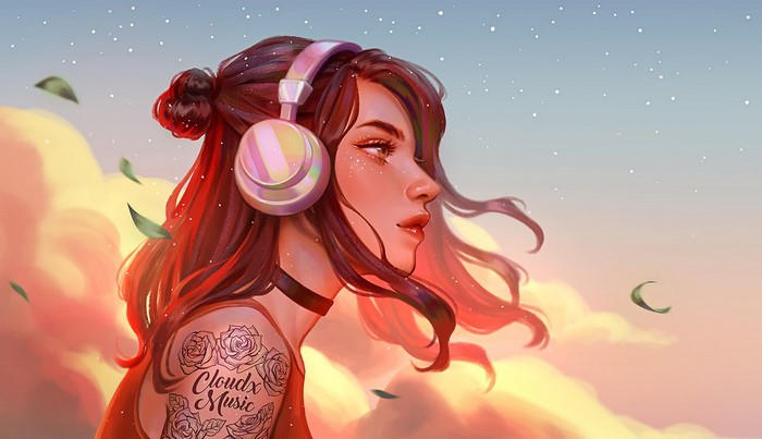 Digital Artwork of Woman with Headphones by Karmen Loh
