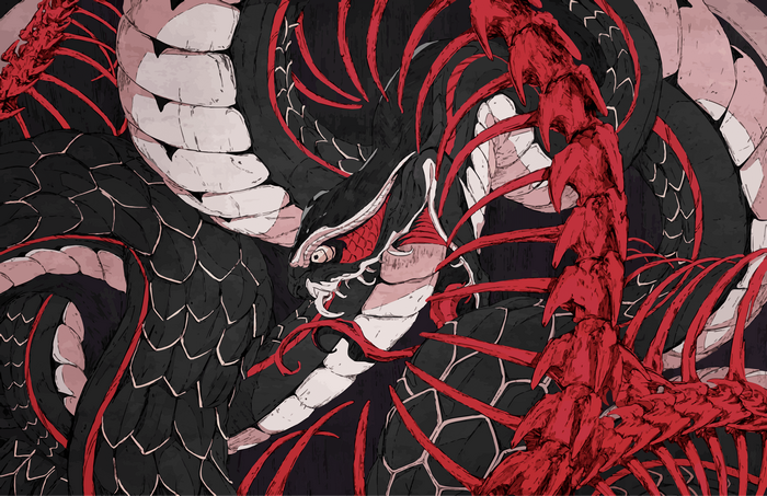 4K, artwork, skeleton, fantasy art, snake, digital art, fangs, Chun Lo, bones, creature, serpent, scales