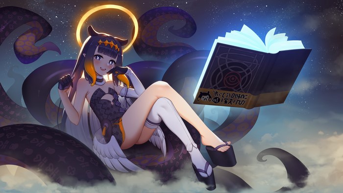 Ninomae Inanis with Wings and Book in 4K