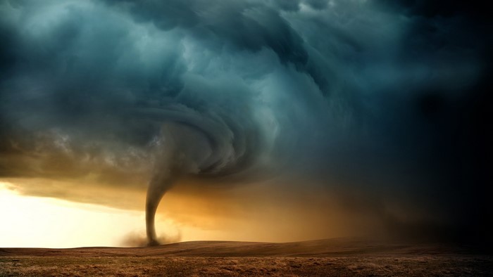 sky, valley, storm, clouds, nature, tornado