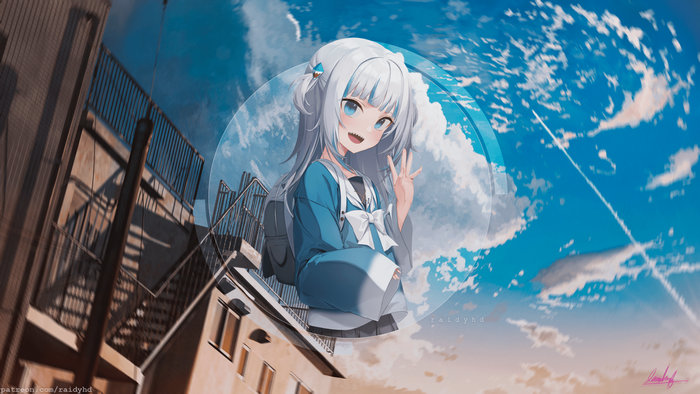 4K, Gawr Gura, picture-in-picture, anime girls, anime