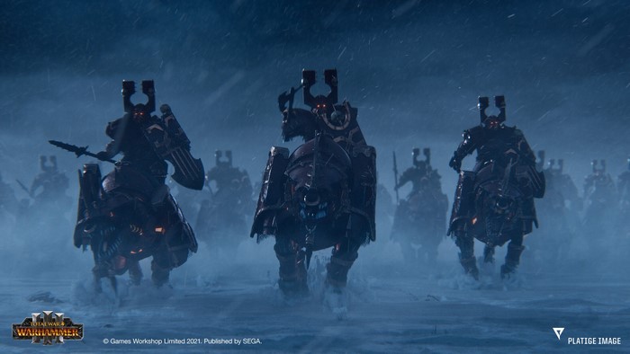 Khorne, ArtStation, skullcrushers, video games, Total War: WARHAMMER III, Axe (Dota 2), skull, helmet, Sebastian Deredas, spear, armor, Juggernaut, Chaos, knight, Warhammer, warrior
