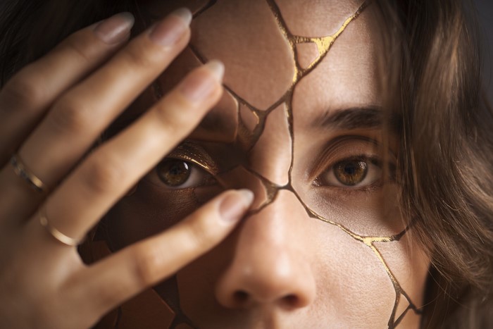 artwork, gold, eyes, abstract, women, face