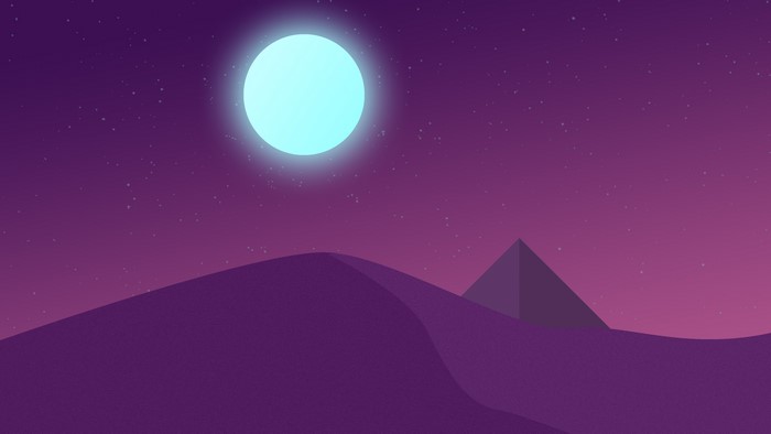 4K, sand, Moon, gradient, desert, ArtStation, pyramid, night, stars, artwork, midnight, illustration, sky, XEBELION