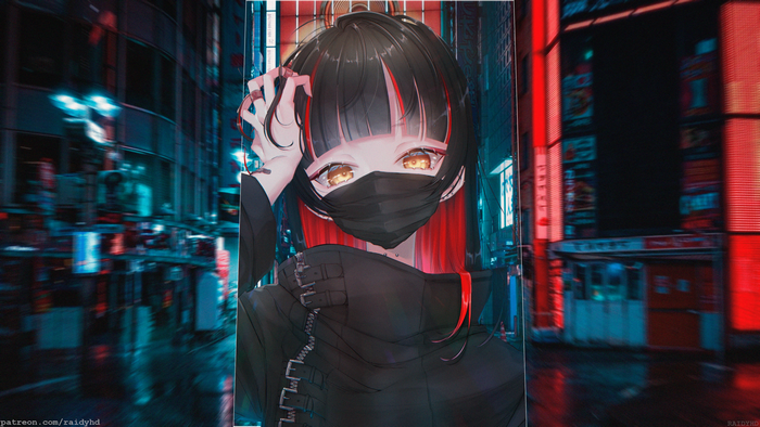 4K, anime, picture-in-picture, anime girls, mask