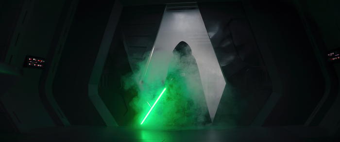 4K, spaceship, hoods, The Mandalorian, lightsaber, Jedi, digital art, Star Wars, dark side, smoke