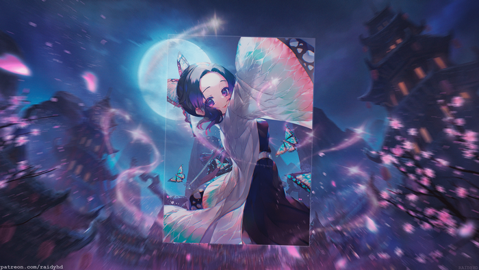4K, picture-in-picture, anime, Kimetsu no Yaiba, anime girls, Kochou Shinobu