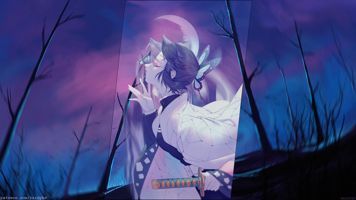 4K, anime girls, picture-in-picture, Kochou Shinobu, Kimetsu no Yaiba, anime
