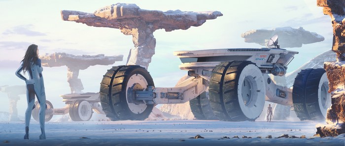vehicle, artwork, ArtStation, science fiction women, women, futuristic, science fiction