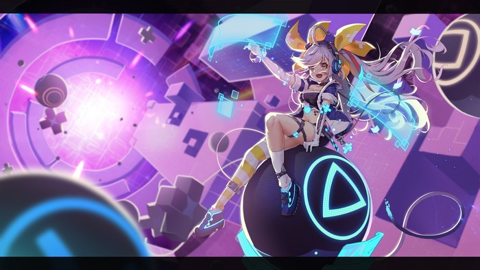 cleavage, thigh-highs, artwork, console