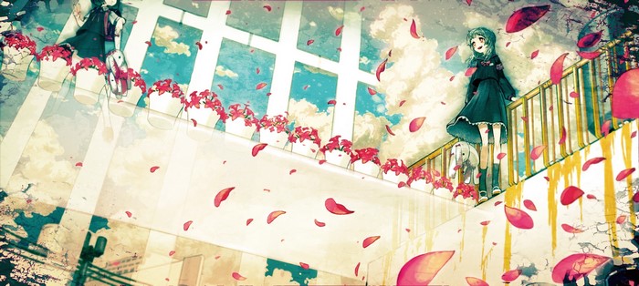 plants, leaves, anime girls, Pixiv, artwork, flowers, standing