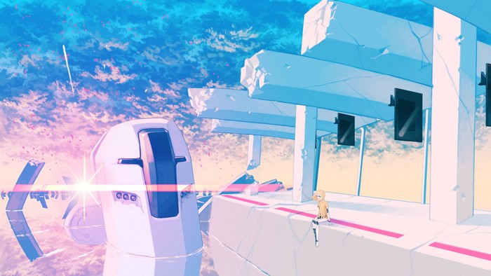 robot, artwork, train, ruins