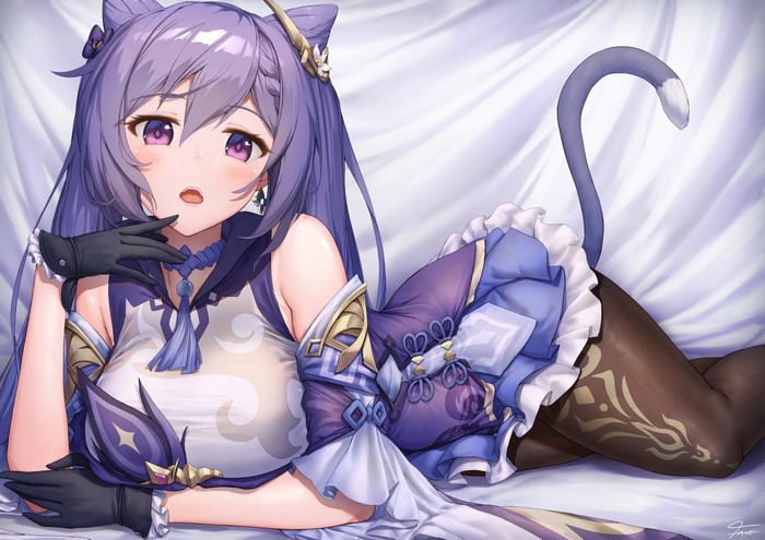 purple eyes, Keqing (Genshin Impact), Genshin Impact, anime girls, violet hair