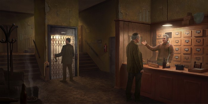 hotel, noir, elevator