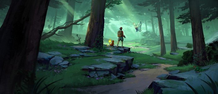 fantasy art, Butterfree, Charmander, artwork, Pokémon