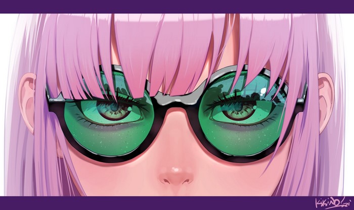 anime girls, Hololive, looking at viewer, pink hair, white background, glasses, Mori Calliope, anime, red eyes