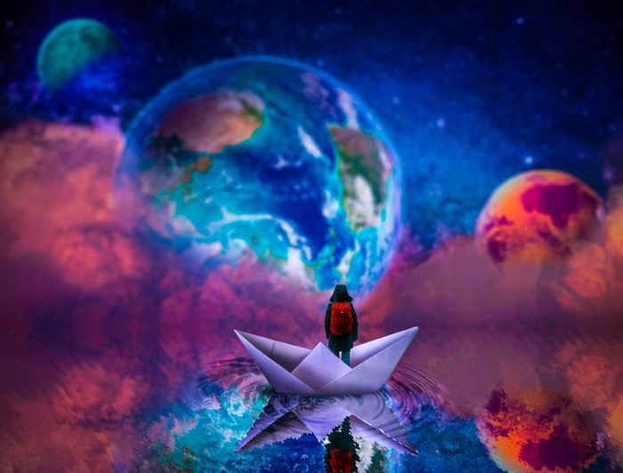 paper boats, Earth, space, Composite, planet