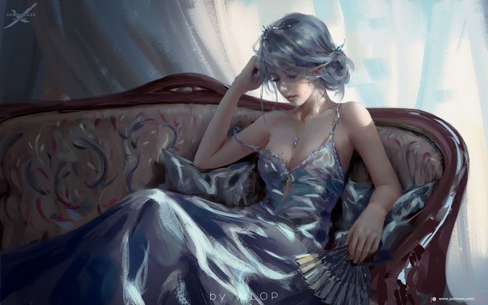 elves, Ghostblade, artwork, fantasy girl, dress, fantasy art, WLOP, women