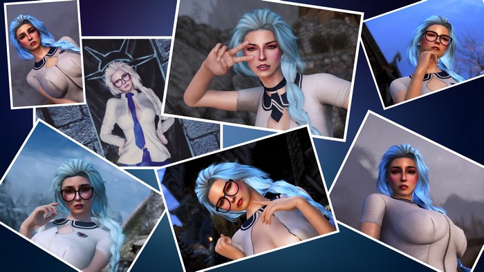4K, The Elder Scrolls V: Skyrim, fantasy girl, schoolgirl, 4K, school, video games, blue hair
