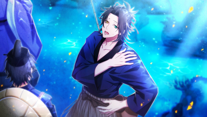 Jiro Yamada in blue yukata by the water