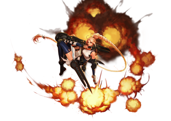 stockings, long hair, anime, anime girls, blonde, blue stockings, fire, Dungeon & Fighter, Dungeon and Fighter