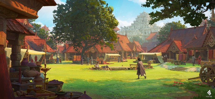 village, house, artwork, digital art