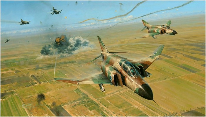 artwork, F-4 Phantom, Battle of El Monsoura, Yom Kippur War