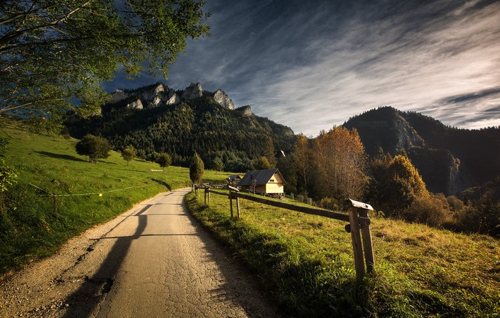 Łukasz, mountains, sky, trees, building, photography, nature, fence, path, clouds, forest, outdoors, fall, grass
