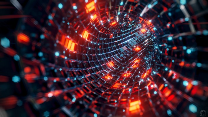 4K, grid, Blender, metal, abstract, luminosity, curved, science fiction, Tubes, tech, tunnel