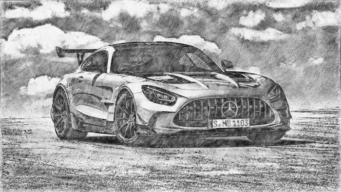 4K, artwork, Mercedes AMG, pencil drawing, vehicle, drawing, car