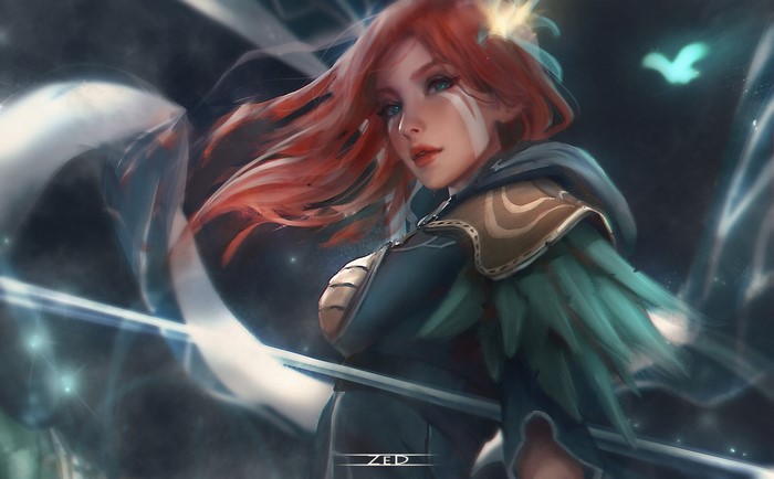 Dota 2, women, Trungbui, artwork, Windrunner, redhead, fantasy art