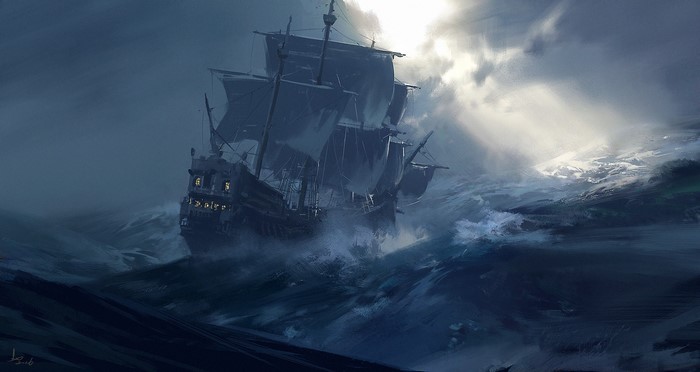 sailing ship, artwork, ship, sea, fantasy art