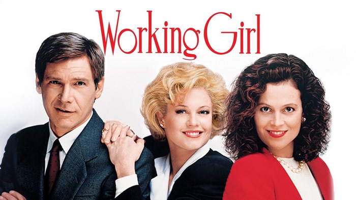 Working Girl movie poster with Harrison Ford, Melanie Griffith, Sigourney Weaver