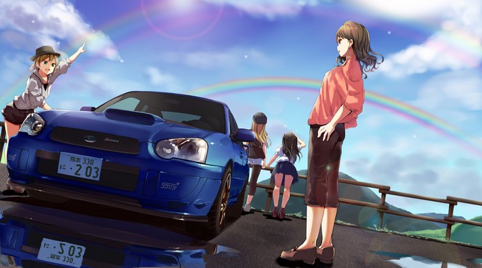 4K, car, anime, rainbows