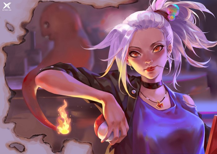 fire, Pokémon, fantasy art, artwork, women, white hair, Poké Balls, Charmander
