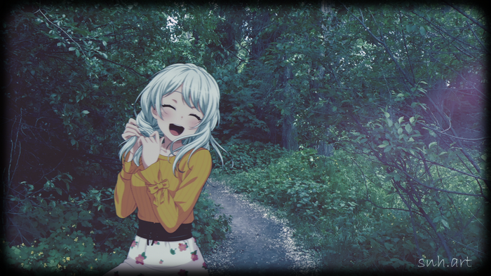 anime girls, pathway, animeirl, BanG Dream!, forest, happy, smile, path