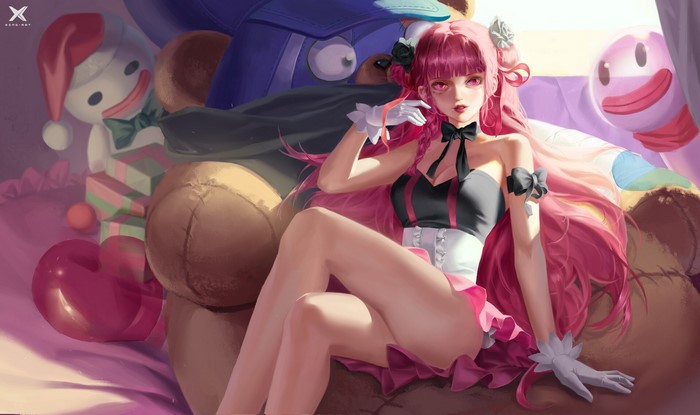 Perona, anime, artwork, legs crossed, One Piece, women, pink hair